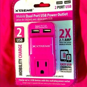 XTREME Pink Mobile Dual Port USB Outlet